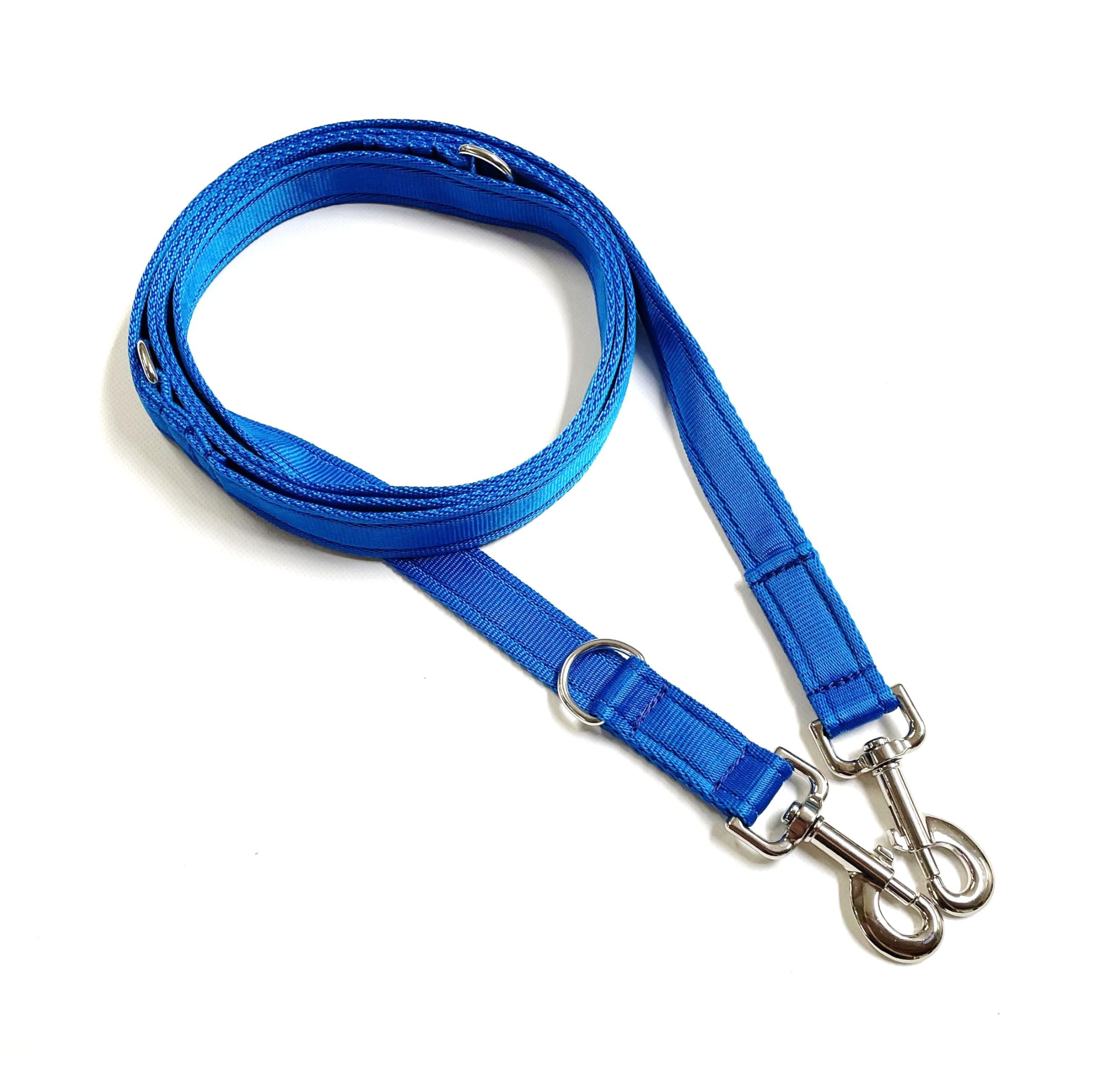 Police Style Dog Training Lead Double Ended 5ft (1.5 Metres Approx) Adjustable Leash Multi-Functional In Cushion Webbing (20mm, Electric Blue) — image 1