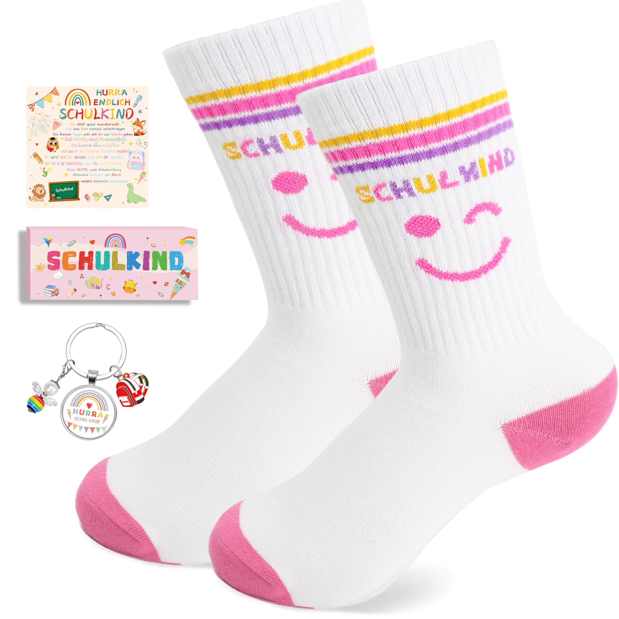 Schulkind Socken 25-34 Jungen Mädchen,Einschulung Geschenk Socken,2026 einschulung Schulkind Baumwolle Schultüte Füllung Schulanfang einschulung Geschenk mädchen Jungen mit Grußkarte Geschenkbox