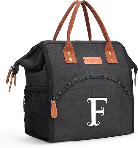 Miniatura 34 de Lonchera personalizada para mujer, bolsa de almuerzo reutilizable con iniciales, aislada, lonchera para adultos de apertura amplia, enfriadora de