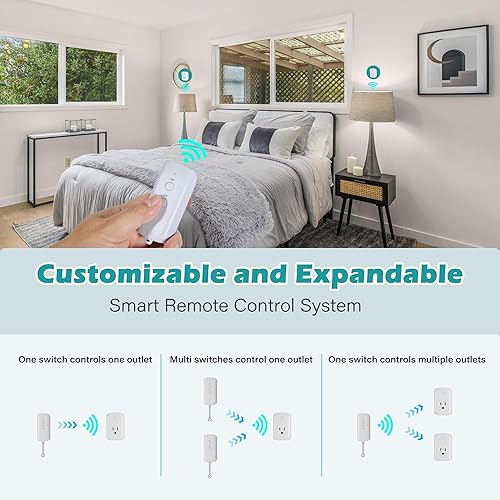 Miniatura 6 de Kit de interruptor de encendidoapagado de enchufe de control remoto de 80 pies, no necesita WiFi, interruptor de luz de alimentación inalámbrico de