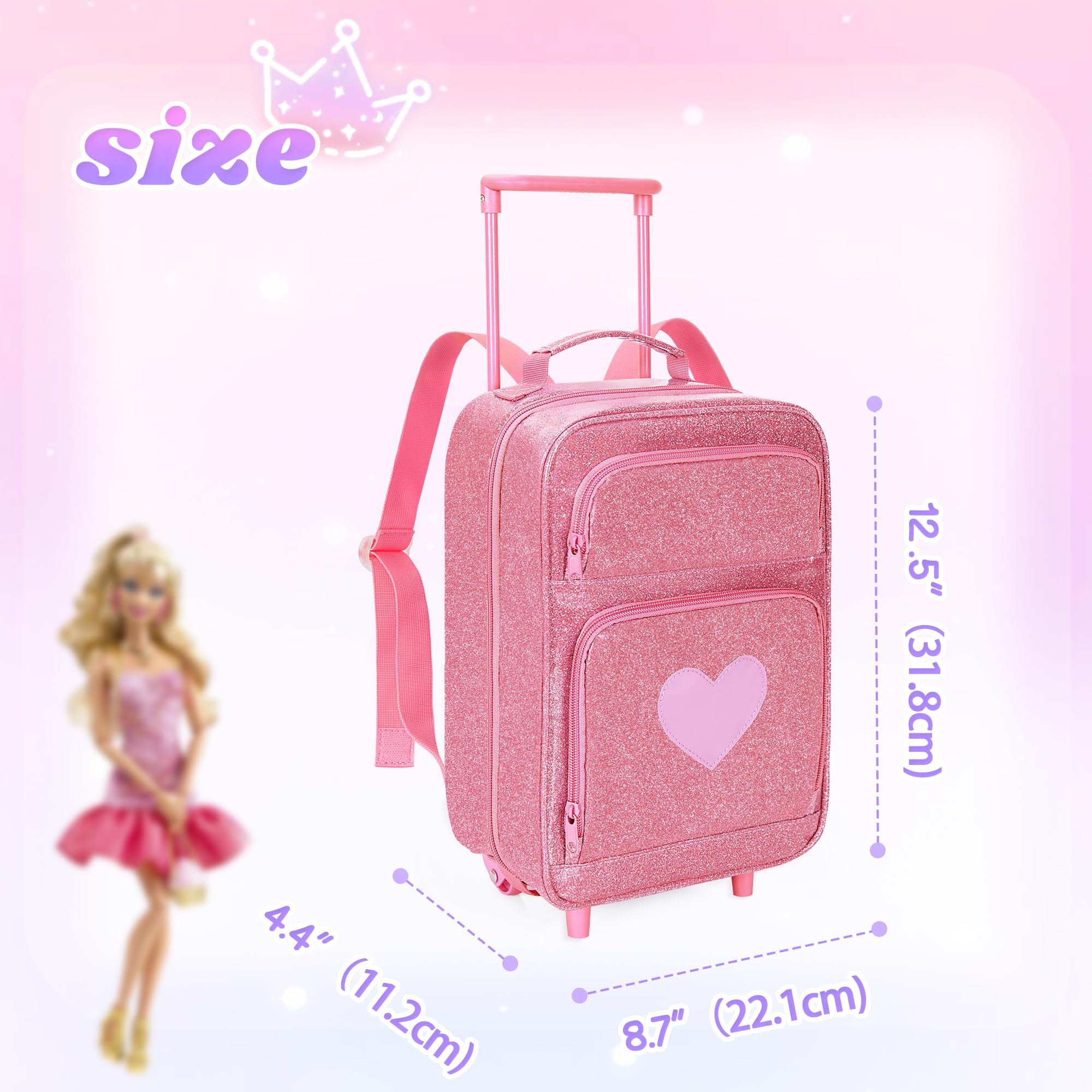 LoDrid Puppenrucksack Kompatibel mit Barbie Puppen 12 Zoll, Rosa | Puppen-Tasche mit Rad, Mehrere Taschen für Puppentuch und Zubehör (Nur Tasche)
