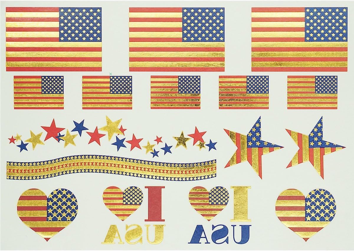 GIFT!!! Tastto American Flag Metallic Temporary Tattoos Sticker with GIFT-1 Sheet of 16 Tattoos