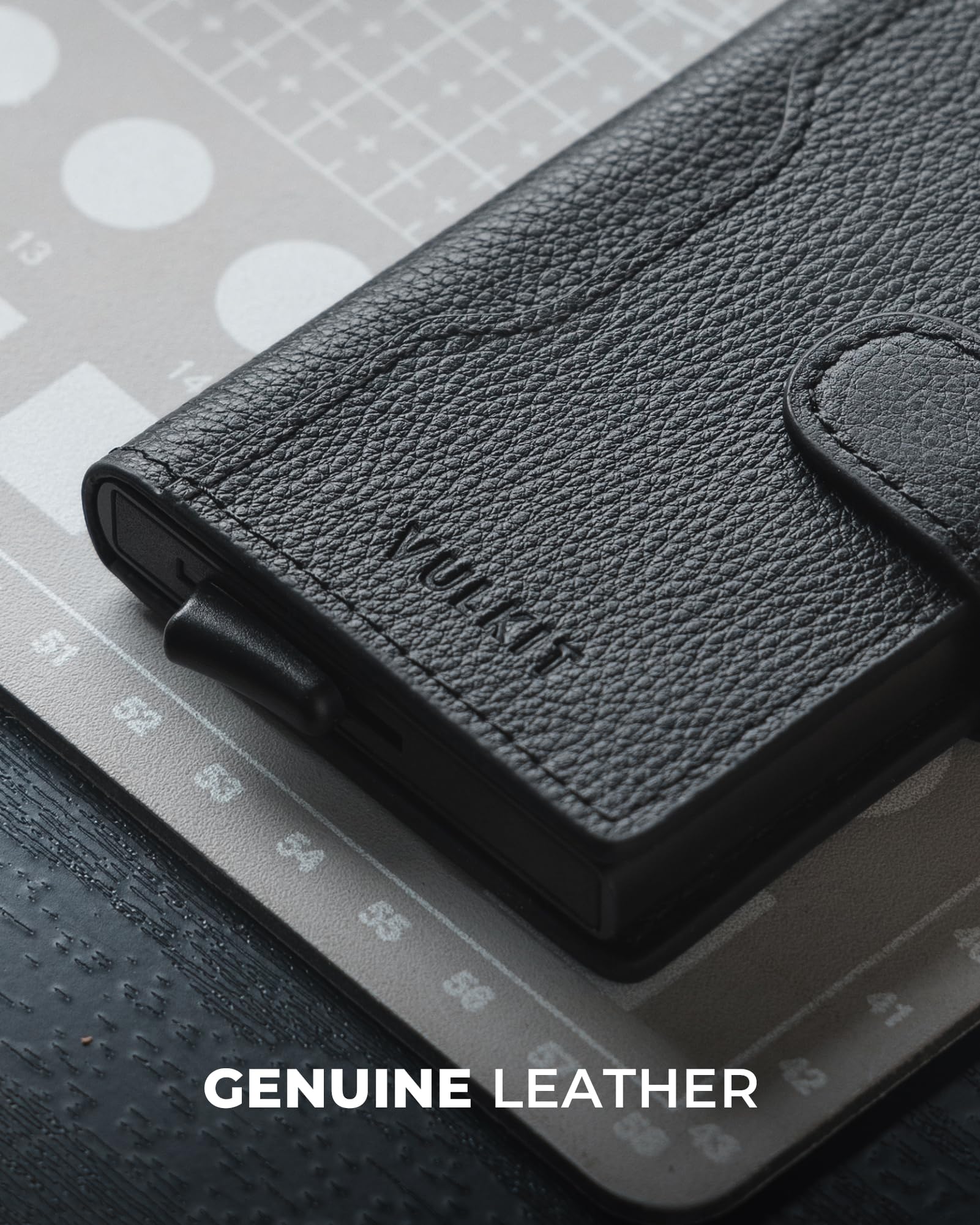 VULKIT Kartenetui Herren & Damen RFID Schutz Kreditkartenetui Metall mit 3 Kreditkarte Fächern und 1 Ausweisfenster Klein Geldbörse Herren Echtes Leder mit Magnetverschluss, Litchi Schwarz