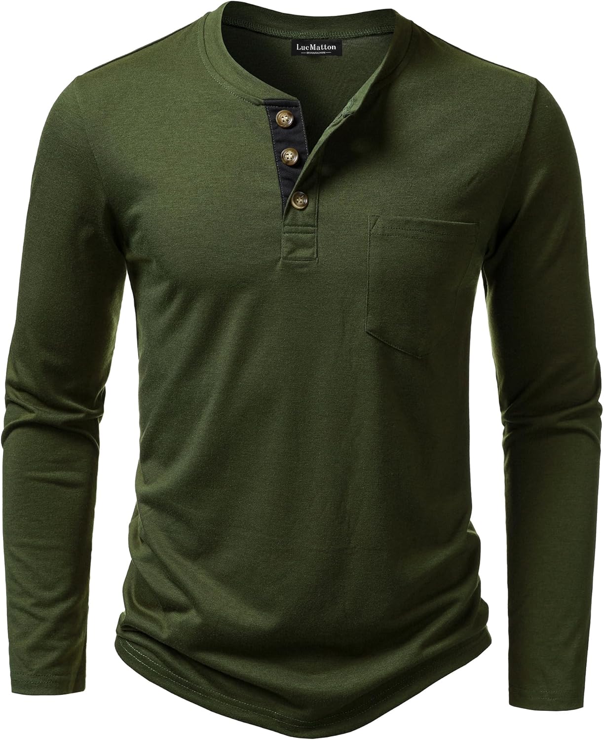 LucMatton Men's Lightweight Henley Shirt Casual Stretch Slim Fit Long Sleeve T-Shirt with Pocket