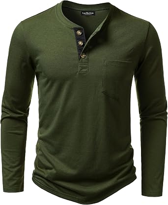LucMatton Mens Lightweight Henley Shirt Casual Stretch Slim Fit Long Sleeve T-Shirt with Pocket