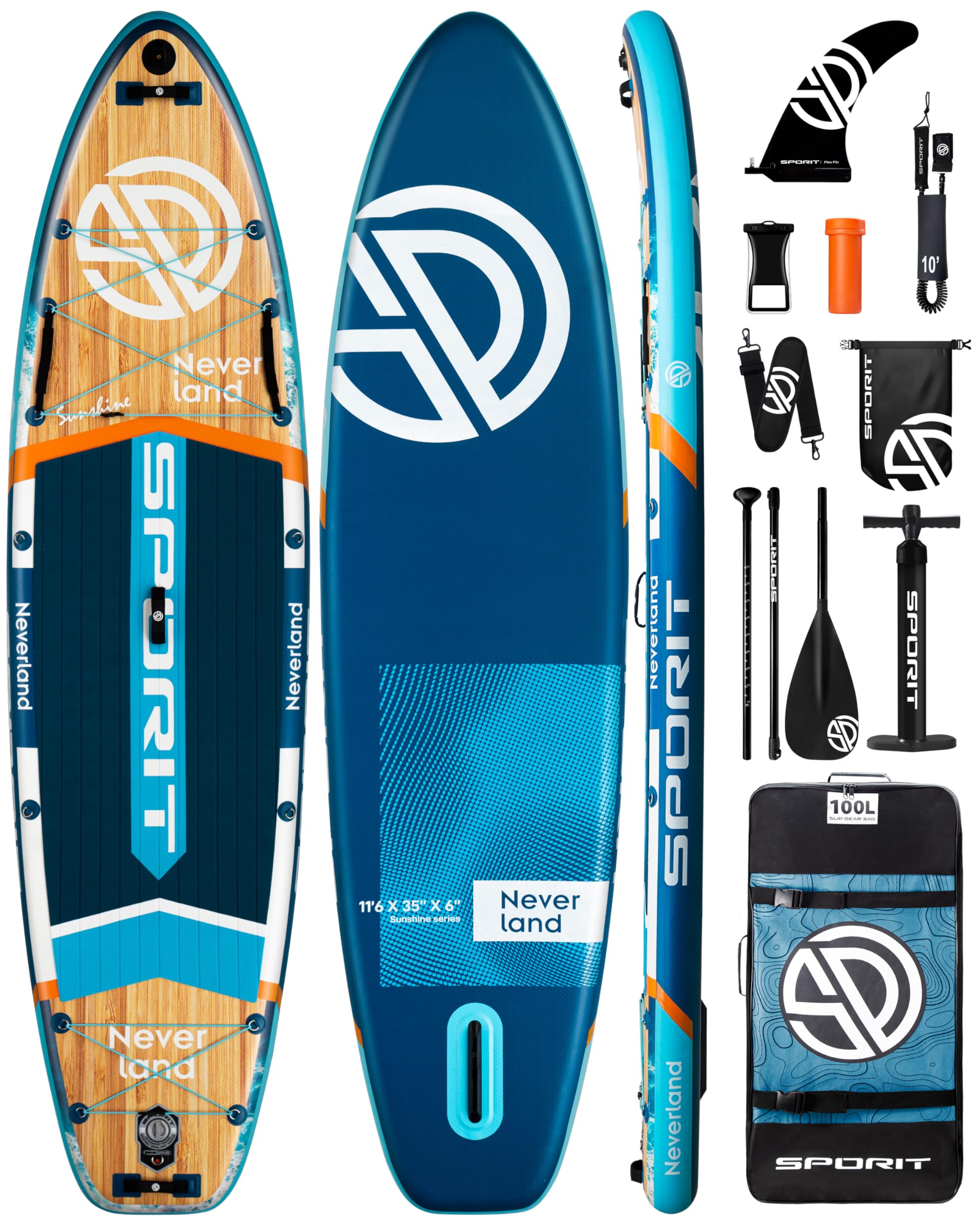 11'6×35' Super Wide Inflatable Stand Up Paddle Board, Ultra Stable SUP Board for Adults, 450lb Capacity with Shoulder Strap, 100L Backpack, Removable US Fin, Floating Paddle, Safety Leash
