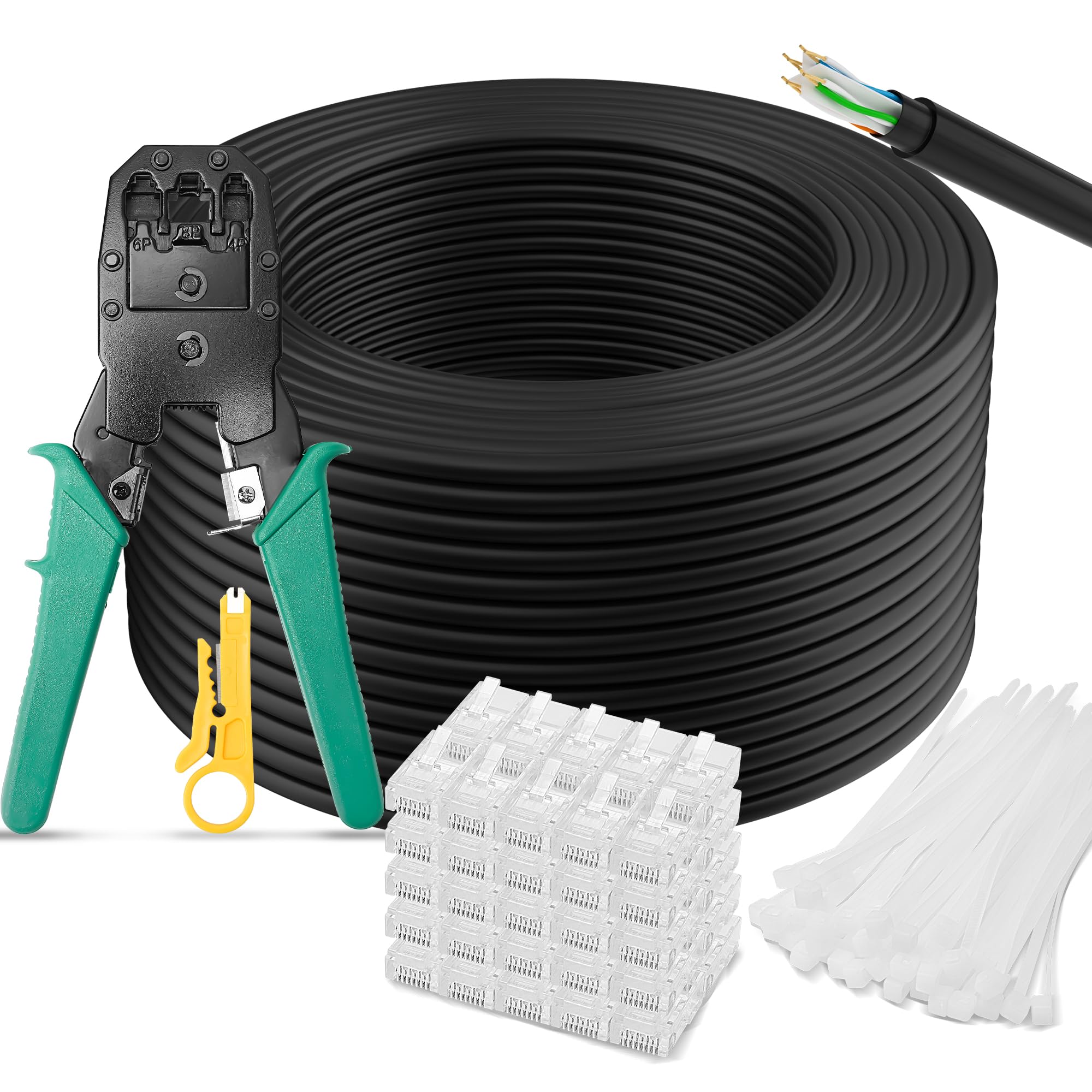 Kabel sieciowy Cat6 100m do użytku na zewnątrz,z zestawami narzędzi,długi kabel instalacyjny,1,0 Gbit/s,24 AWG,POE,UTP,wodoodporny,bezpośredni montaż,do przełącznika routera/modemu