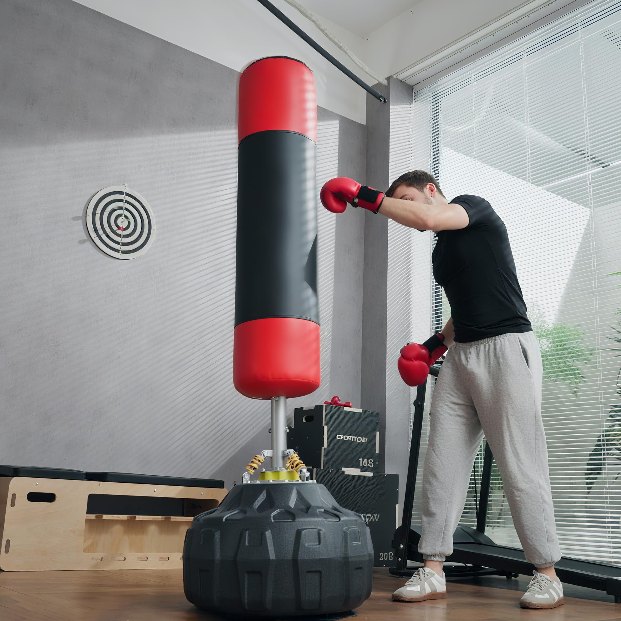 HOMCOM Saco de Boxeo de Pie, 80 cm, Soporte de Boxeo para Adultos, Base Grande Rellenable de Arena 60 kg/Agua 50 kg, Resortes Amortiguador para MMA, Karate, Taekwondo, Entrenamiento en Casa Gimnasio