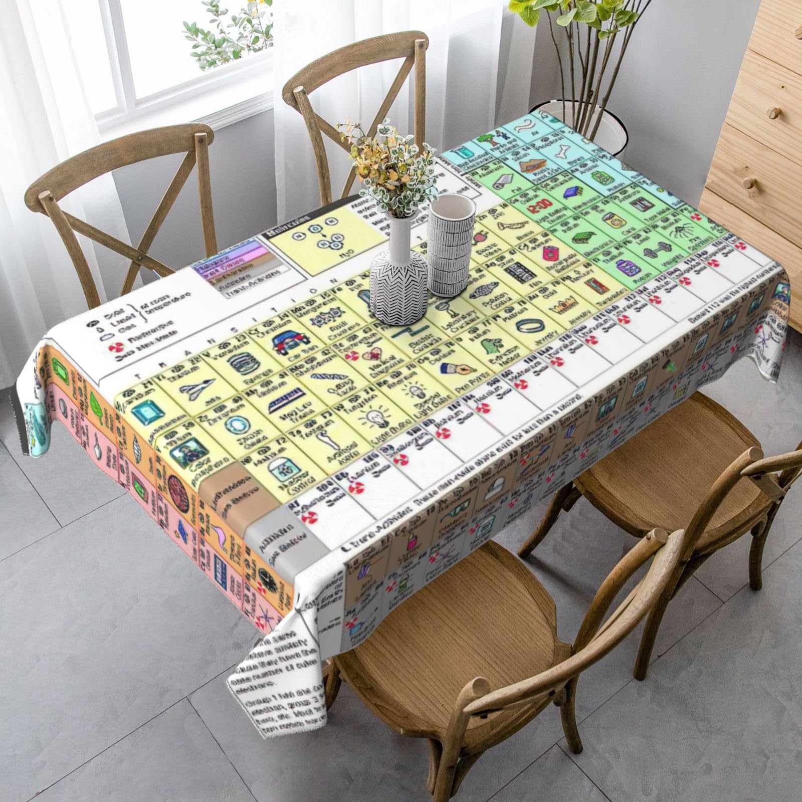 JEJEA Periodic table of elements print Rectangle Tablecloth Wrinkle Free Soft Table Cloth for Dining Christmas Room Decoration