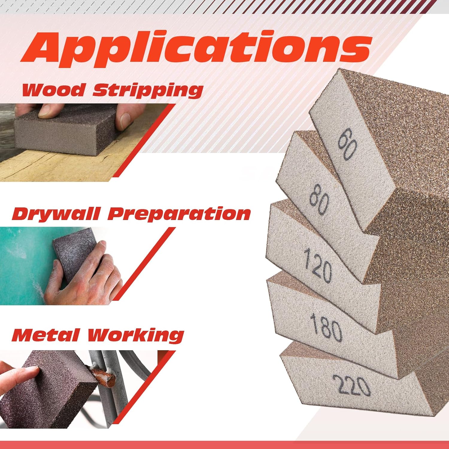 Sanding Sponge, 60 80 120 180 220 Grit Sanding Block Assorted Pack, for Drywall Metal, Sandpaper Sponge Sanding Blocks for Wood (50 Pcs)