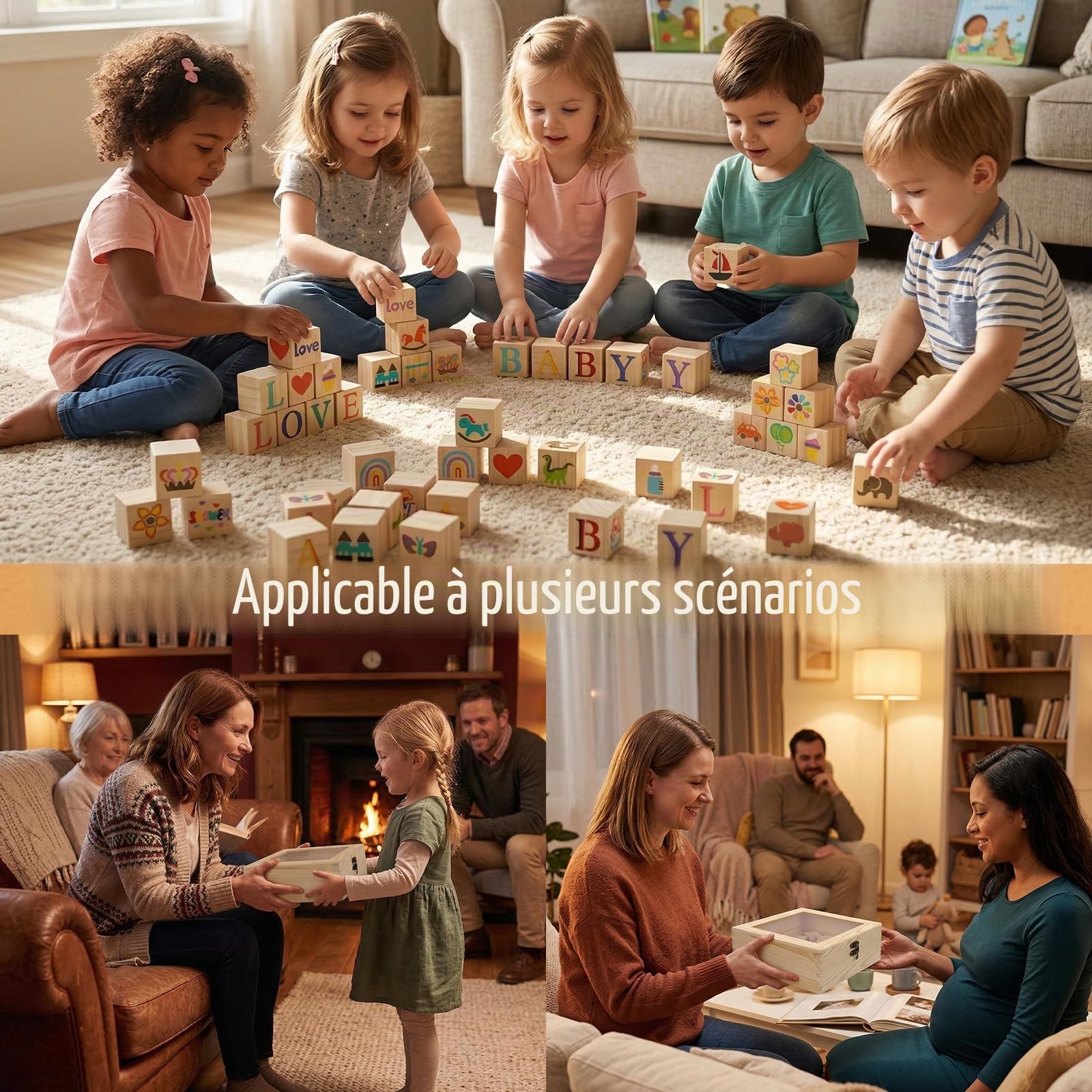 Lot de 161 jeux de fête prénatale, Ensemble de jeux baby shower, jeux créatifs en bois avec blocs de décoration, idées de jeux d'empilage, de construction et de peinture, idéal pour les fêtes