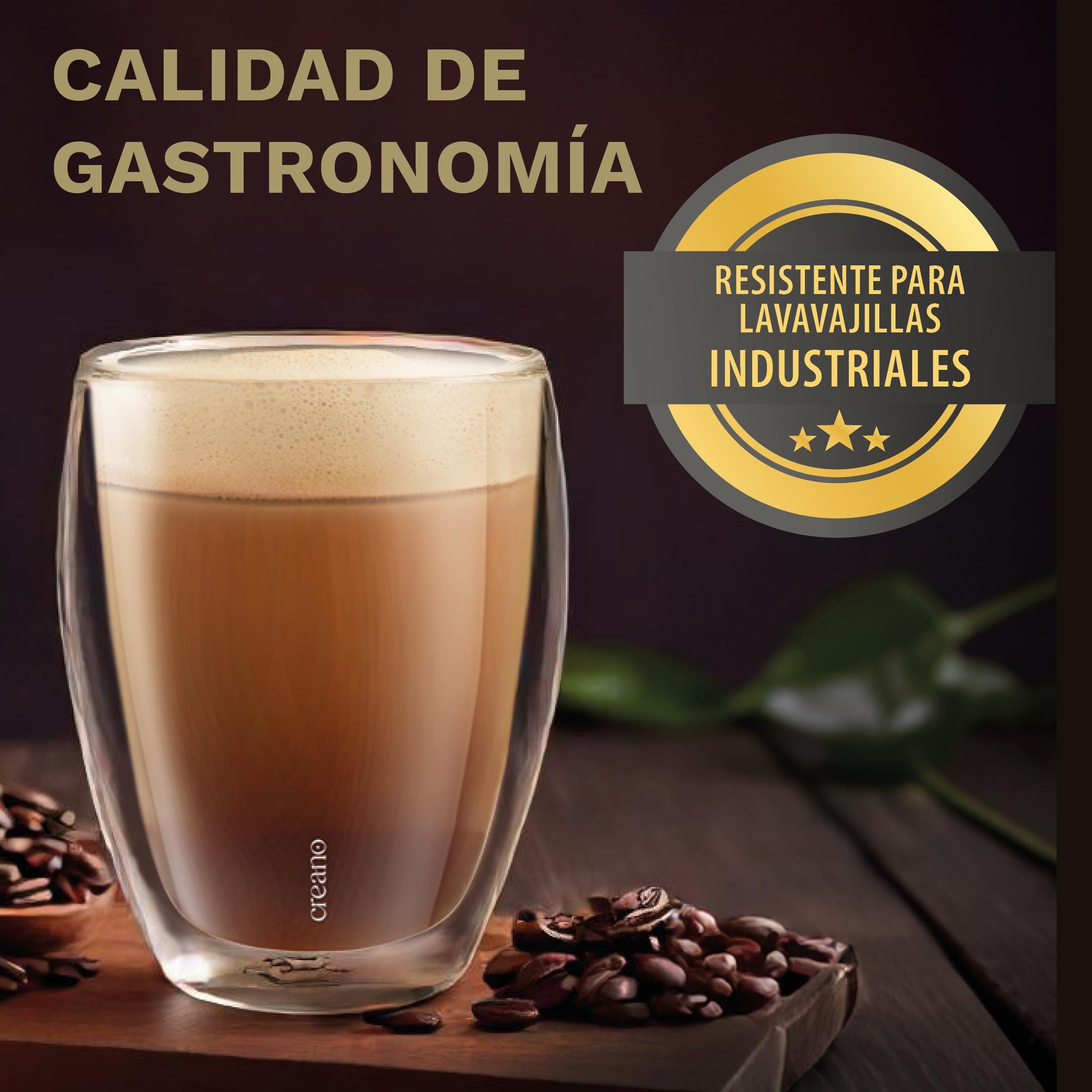 Creano Vasos de Doble Pared de Vidrio de Borosilicato Calidad Gastronómica para Café y Té 250ml – Juego de 6 Vasos