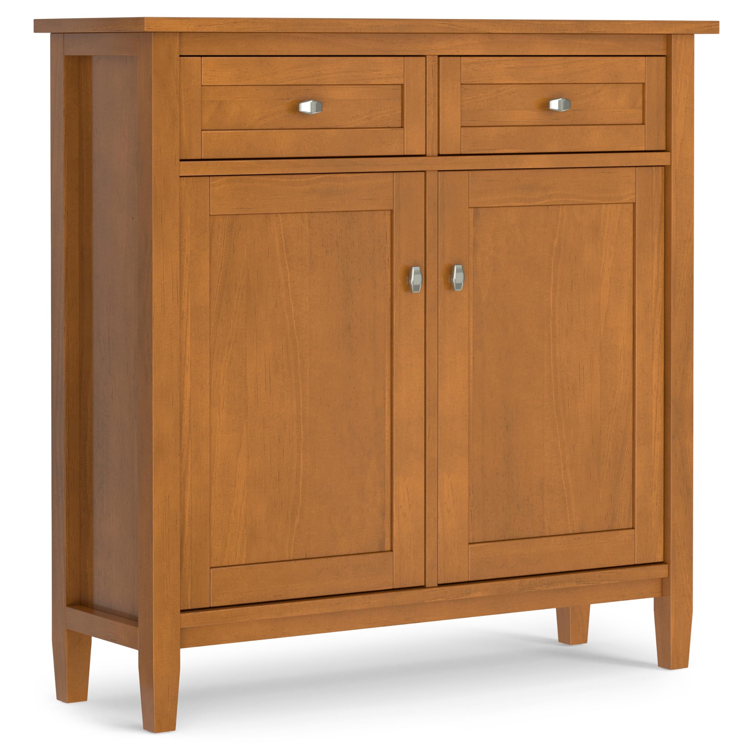 SIMPLIHOME Warm Shaker Solid Wood 36 inch Wide Transitional Entryway Storage Cabinet in Light Golden Brown for The Living Room, Entryway and Family Room