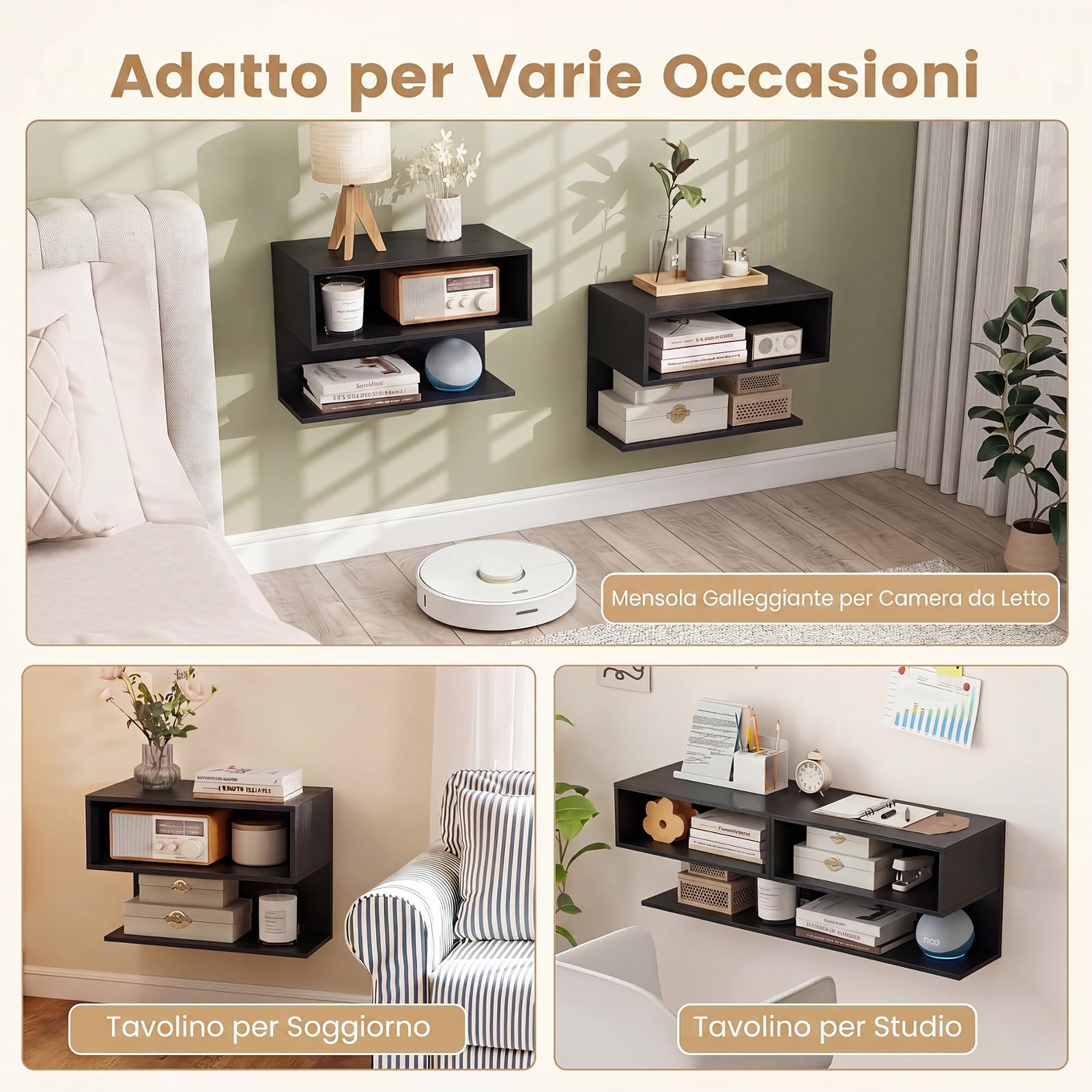 COSTWAY Comodino da Parete Salvaspazio, 50 x 30 x 36,5 cm (Nero)