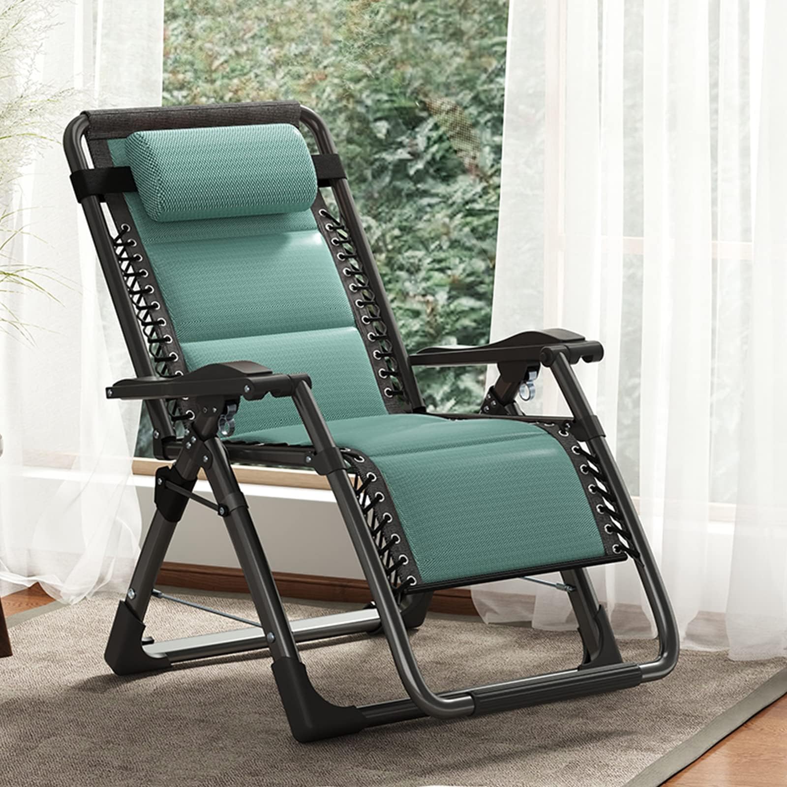 DoCred Comfy Folding Recliner Chair for Bedroom & Living Room, Ice Touch Folding Reclining Patio Lounge Chair with Removable Tray for Indoor Outdoor