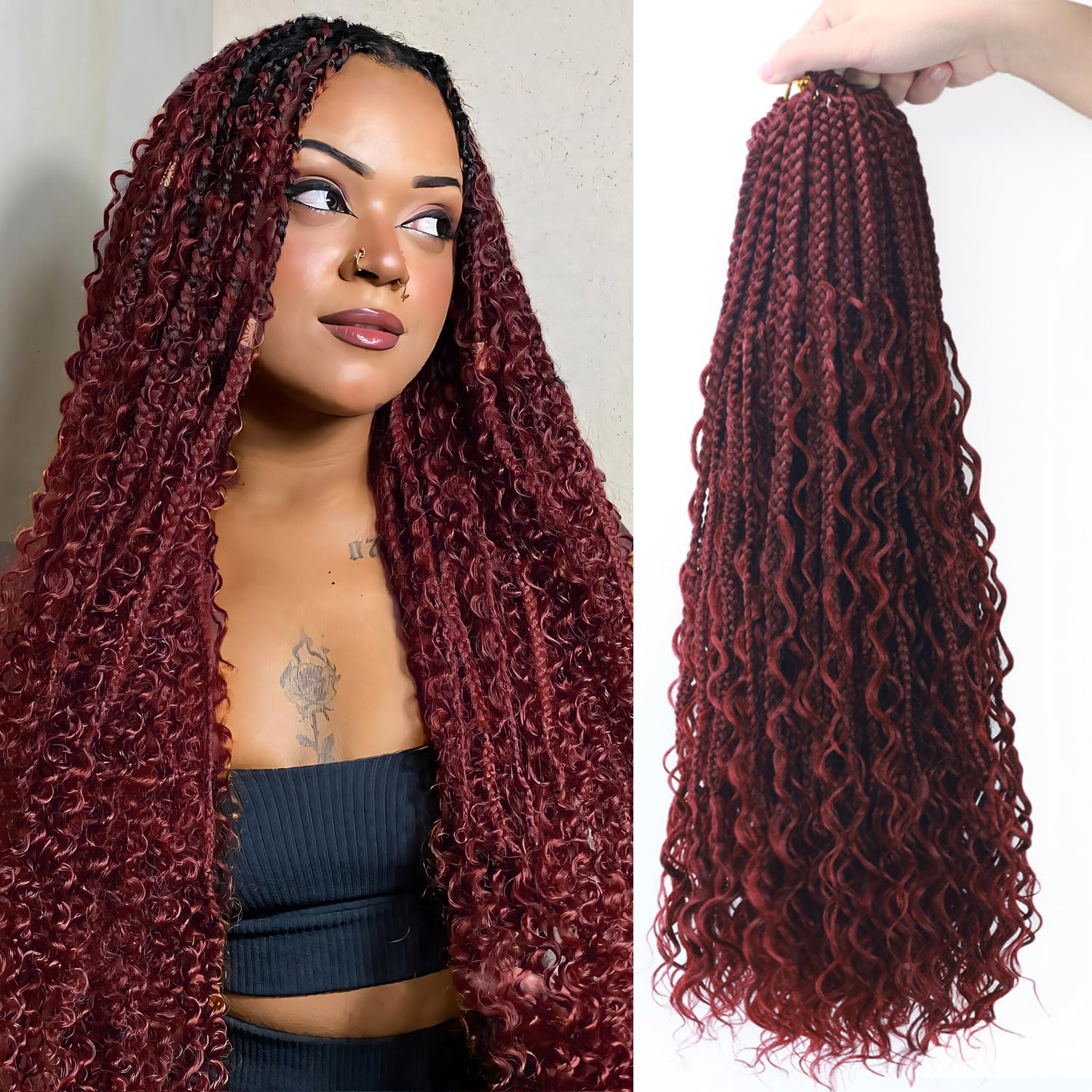 Boho Crochet Braids Human Hair Mixed 9 Packs 14 Inch Goddess Box Braids Crochet Hair Boho Box Braid Bohemian Braid Crochet Hair for Black Women(14Inch, 1B)