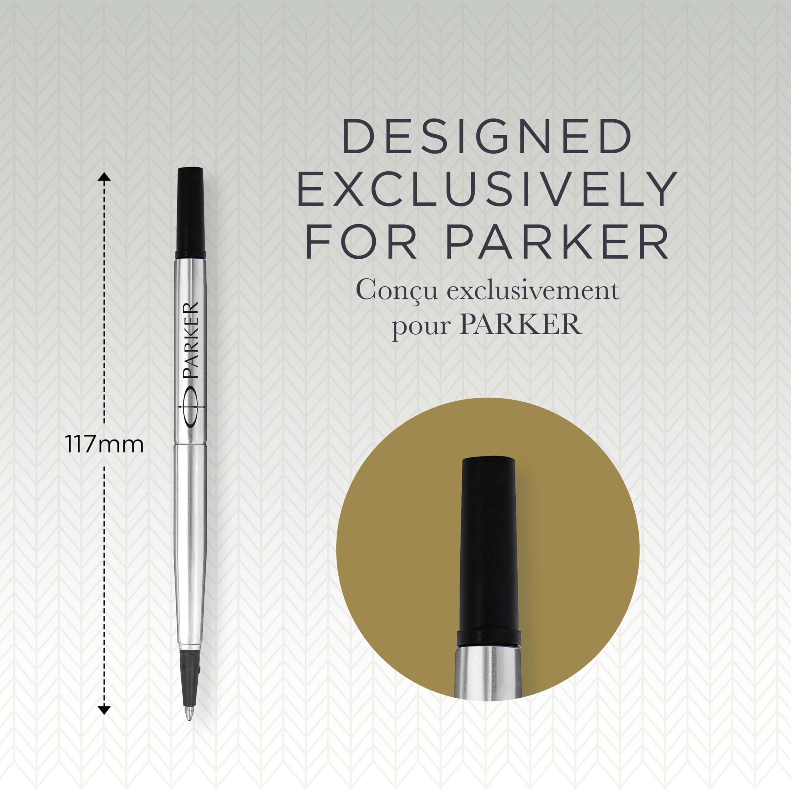 Parker Rollerball Pen Original Quink Ink Refills - 0.7mm Medium Point - Black Ink - Pack of 4 - Image 3
