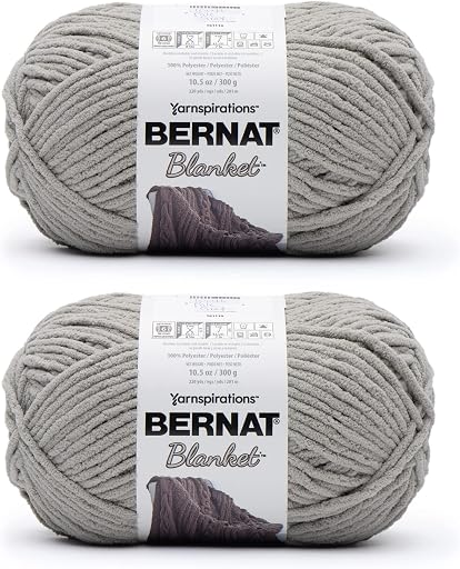 Bernat Blanket Yarn Super Bulky Soft Chenille Yarn Pale Grey 2-Pack | Super Bulky Yarn Size 6, 100% Polyester Blanket Yarn for Crochet, Knitting, 220 Yards, 300g/10.5oz