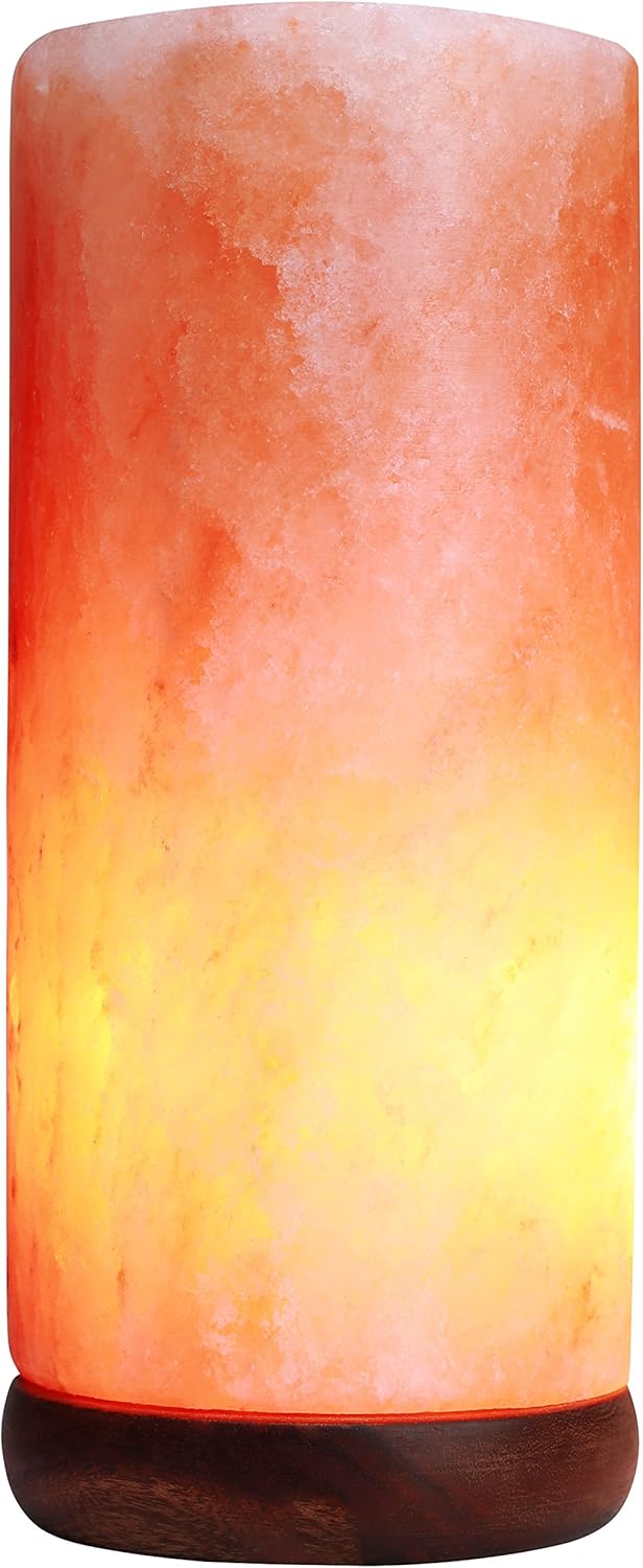 DeluxeComfort Himalayan Rock Salt Cylinder Lamp, 9 Inches Tall - Soft Calm Light - Table Lamp, Orange Hue