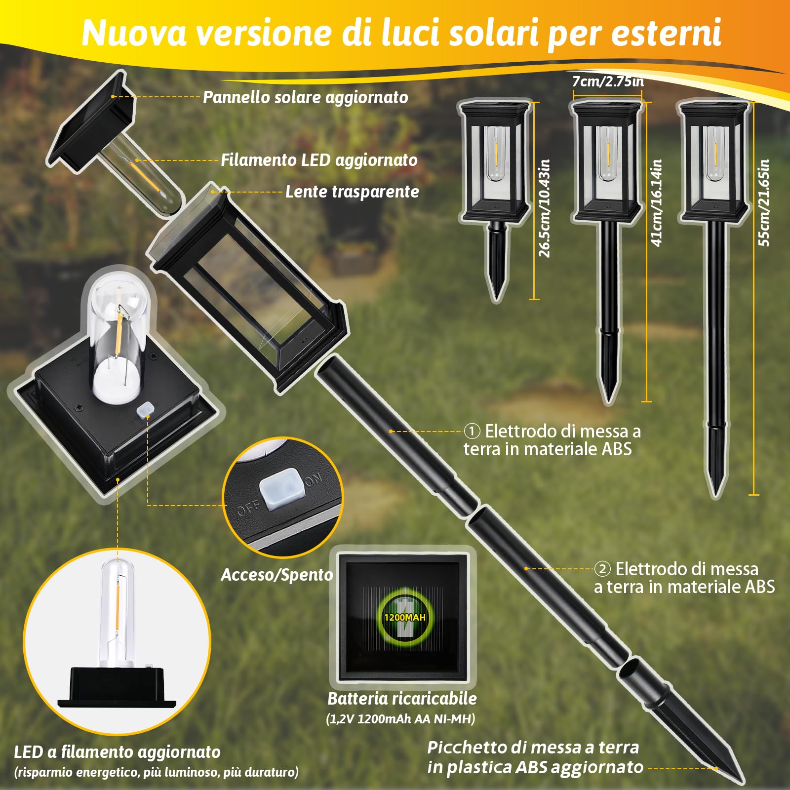 IEEILULU Lampada Solare Giardino Esterno, Luci da Giardino Solari, Impermeabili IP65, Luci per Sentieri Solari con Bianco Caldo, Llluminazione e Decorazione di Prati, Giardini e Terrazze (4)