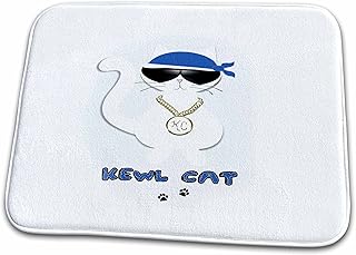 3dRose Cute White Kitty Cat Pet Lovers Kewl Cat in Sunglasses - Dish Drying Mats (ddm-182628-1)