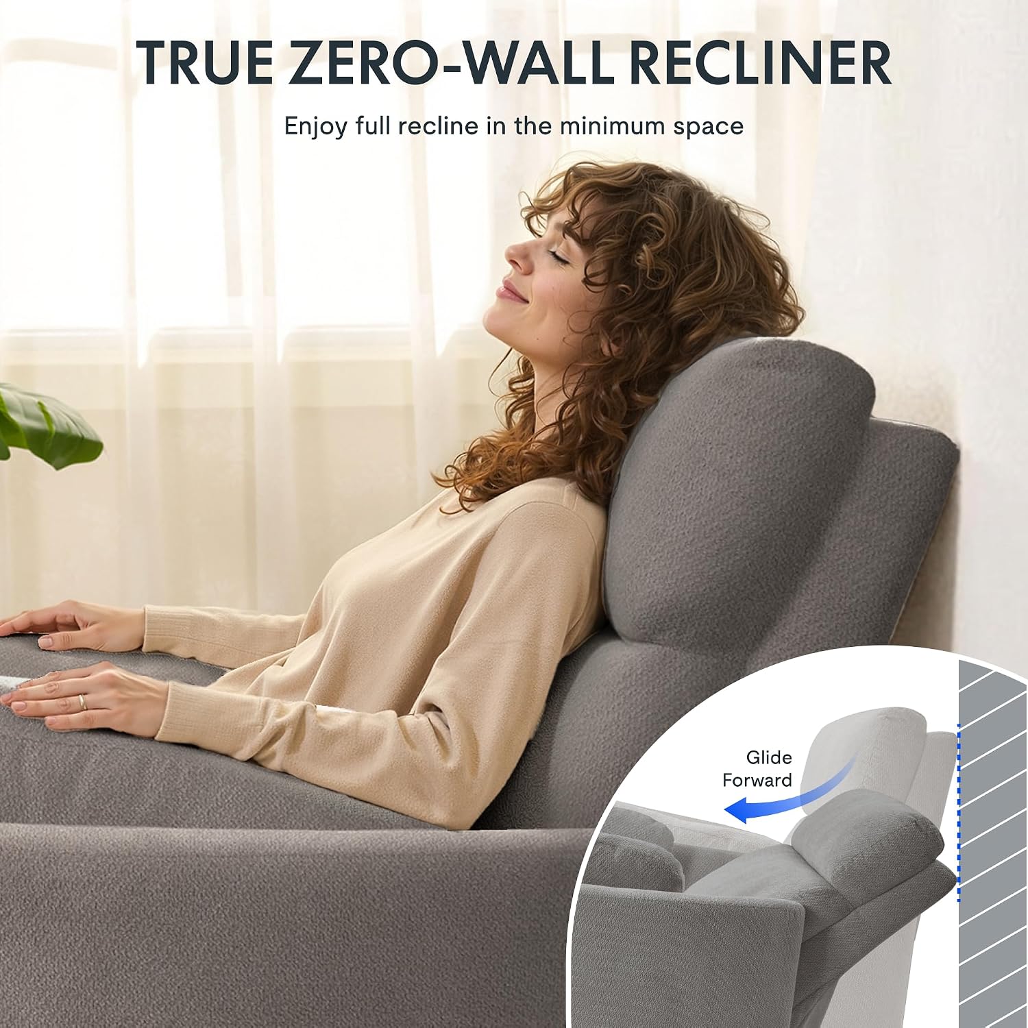 FLEXISPOT Mochi Pro 54" Zero Wall Power Recliner for Big and Tall, Oversized Electric Recliner Chair with Anti-Pinch Design, USB & Type-C Ports, Wide Sofa for Living Room Bedroom, Chenille Grey