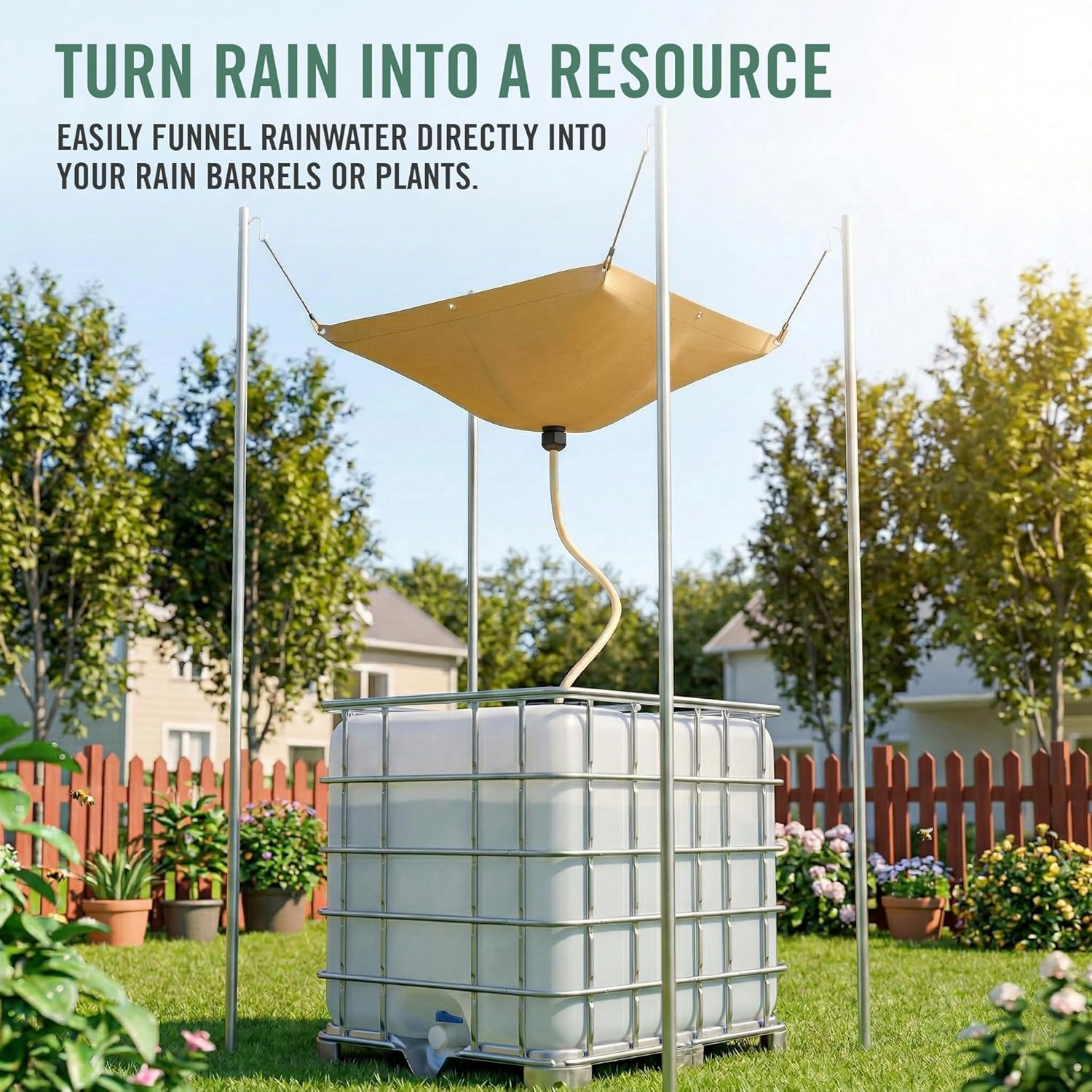 Heavy Duty Roof Leak Diverter Tarp Kit - 5x5 Ft Waterproof Ceiling Rain Catcher with Drainage System for Emergency Repairs & Rainwater Collection (Khaki)