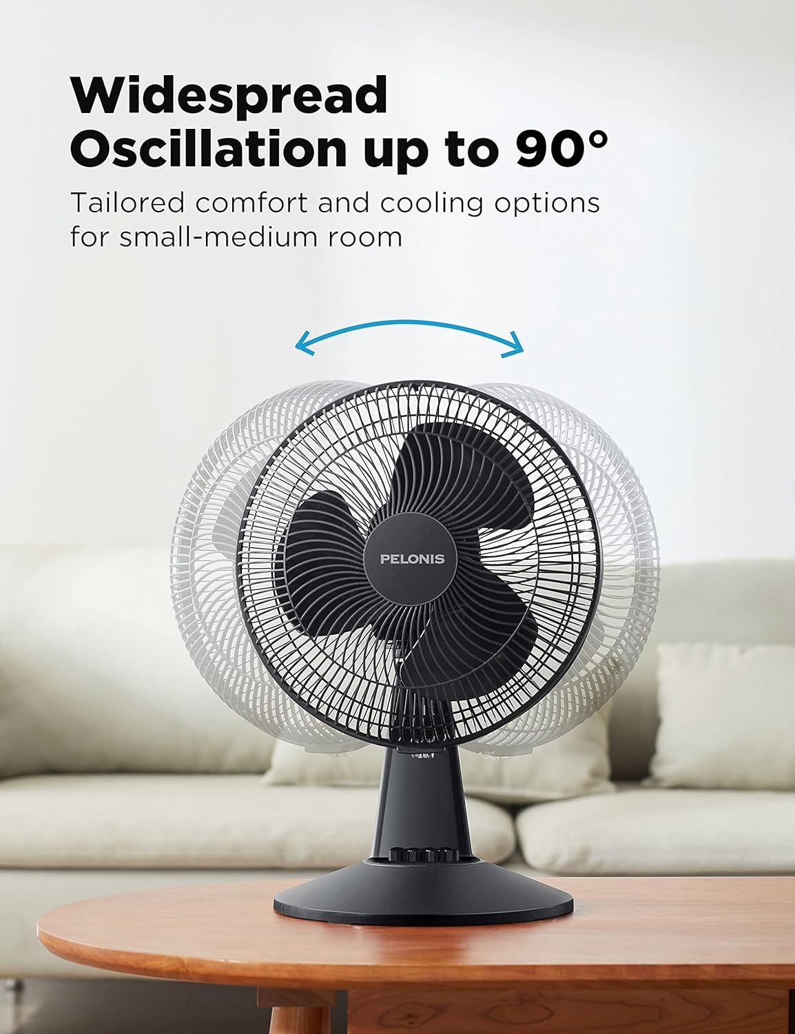 PELONIS 16'' Pedestal Remote Control Oscillating Stand Up Fan 7-Hour Timer, 3-Speed, and Adjustable Height & Table Fan 12-Inch Oscillating Table