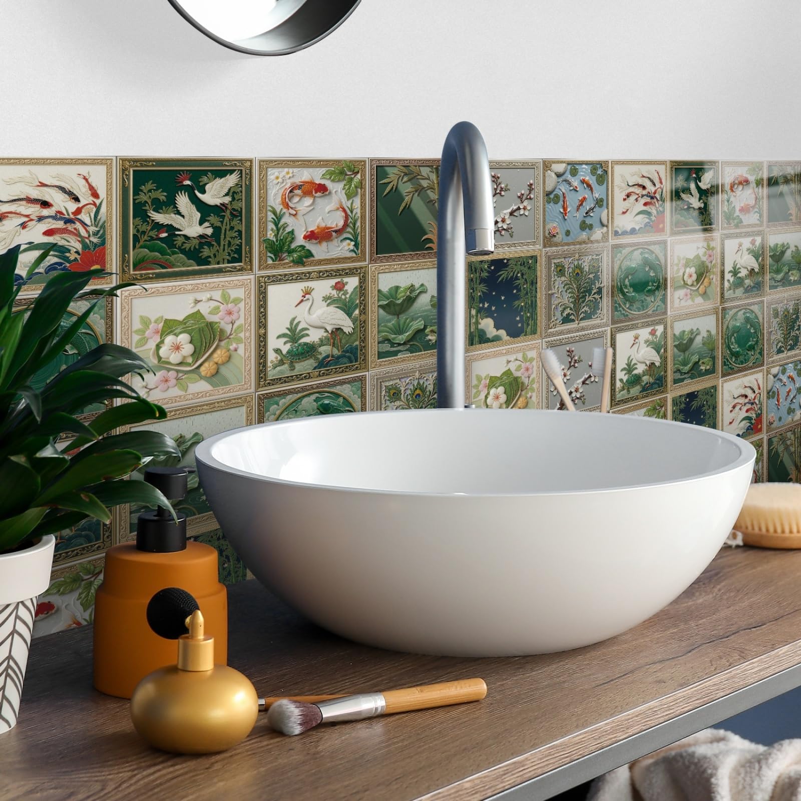 Azulejos Adhesivos Baño 15x15 cm Pescado Chino Verde Vinilo Pared Cocina Pelar Y Pegar Impermeable para Muebles Chimenea Gabinete Baldosas Adhesivas Pared Decorativos 24 Piezas