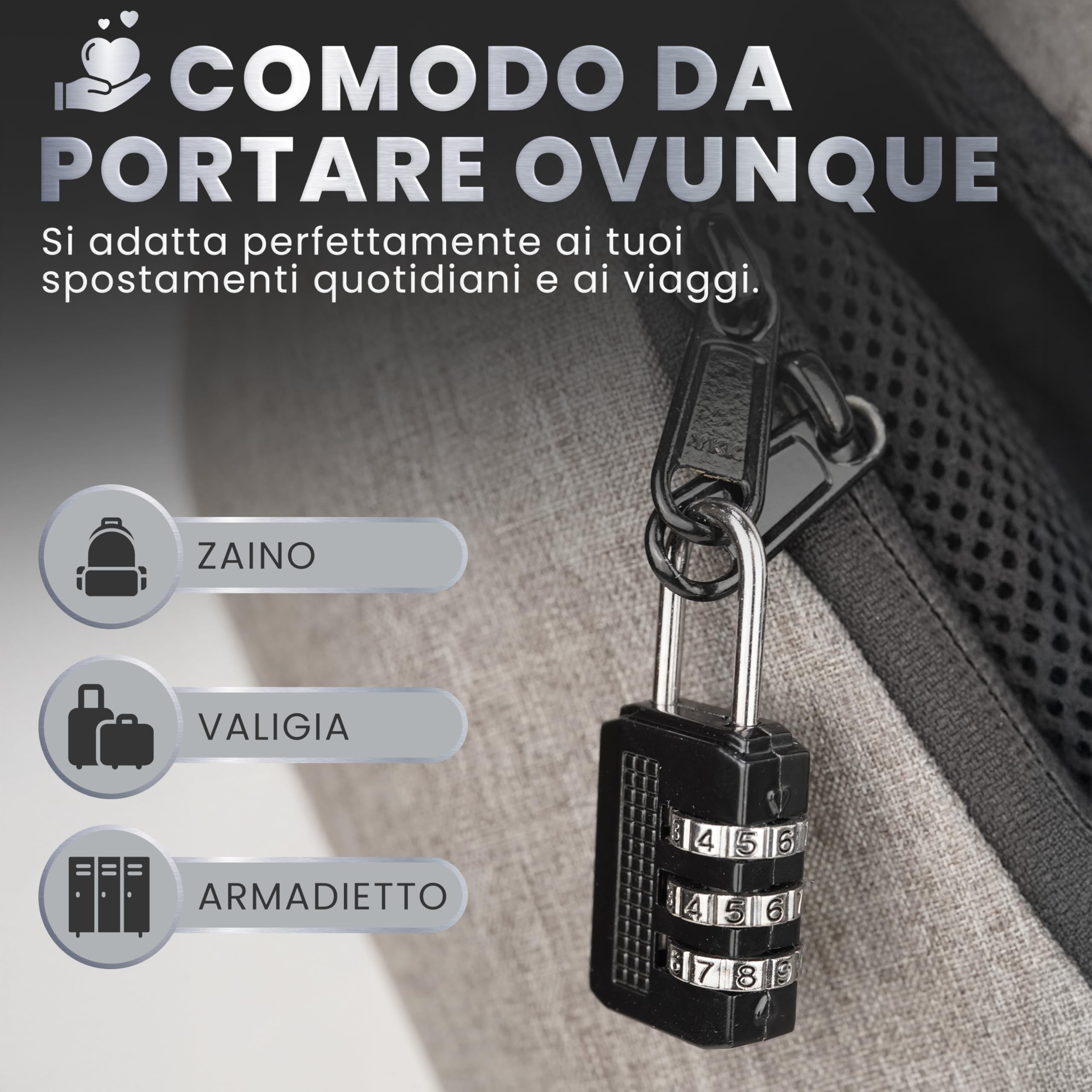 Set 2 Lucchetti a Combinazione 3 Cifre – Mini Lucchetti di Sicurezza in Metallo per Armadietti, Valigie, Zaini, Palestra e Viaggi – 1000 Combinazioni Possibili