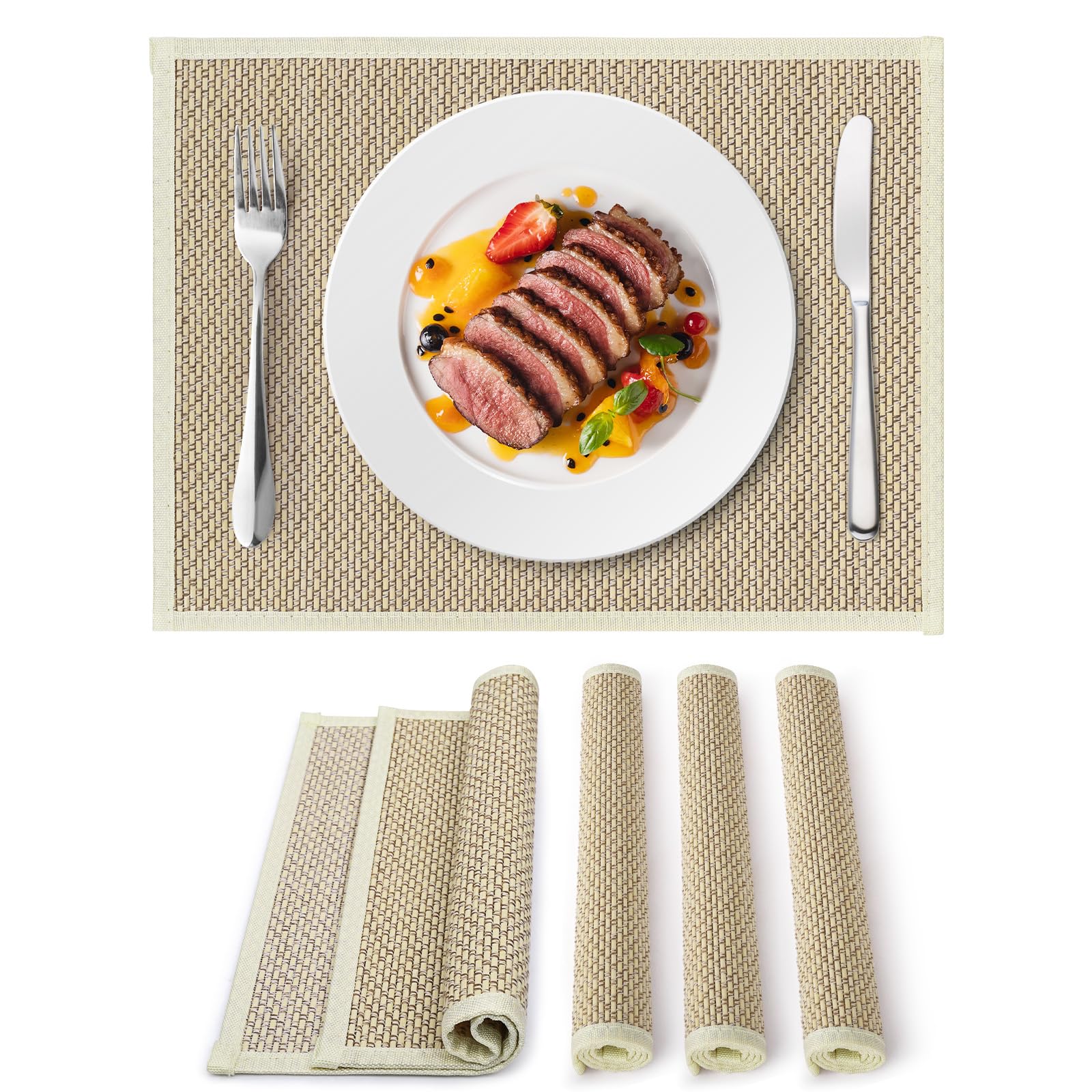 Sets de table en bambou pour table à manger | Ambiance fête et repas 4 pièces beige