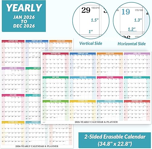 Miniatura 3 de Calendario anual de pared 2025, calendario de borrado en seco 2025, calendario de pared borrable 2025, enero 2025 - diciembre 2025, 34.8 x 22.8
