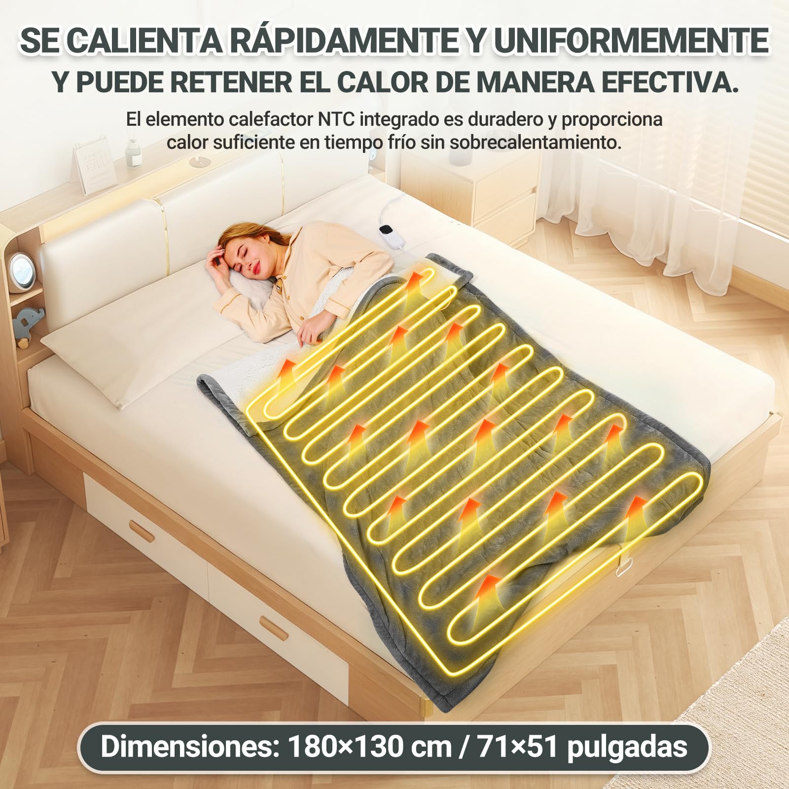 Charmofun Manta Eléctrica, 130x180 cm Manta Térmica de Franela con 8 Ajustes de Temperatura, Temporizador de 12H, Apagado Automático, Lavable a Máquina, Electric Blanket (Gris Oscuro)