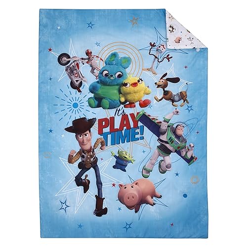 Miniatura 2 de Disney Toy Story It's Play Time - Juego de ropa de cama infantil de 4 piezas para niños pequeños, azul, verde, rojo y amarillo, Woody and Buzz -