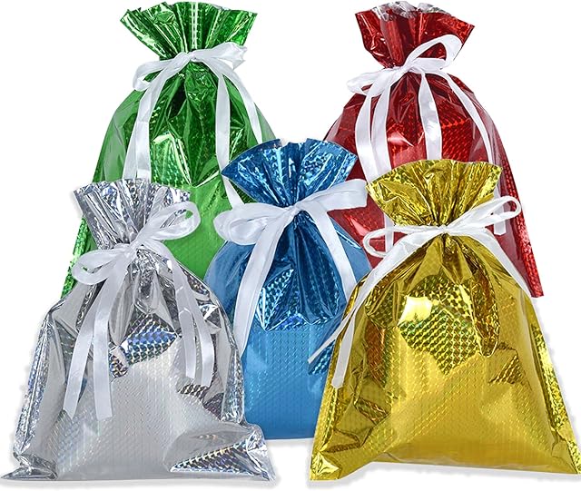 OTMVicor 5PCS Christmas Bags,32 * 24cm Christmas Drawstring Bags with 5 Designs,Drawstring Gift Bags for Party