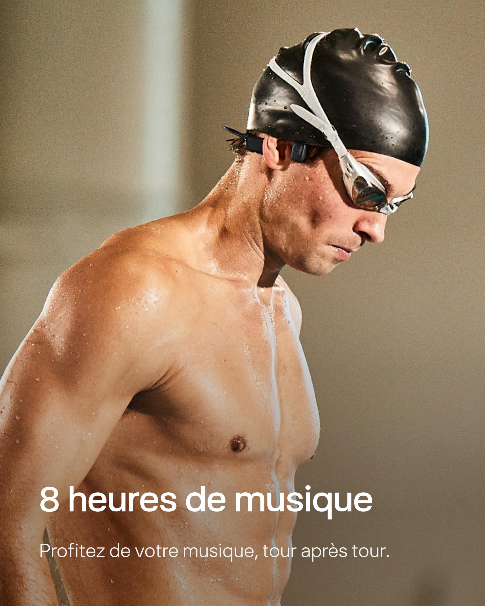 SHOKZ OpenSwim Casque à Conduction osseuse, Lecteur MP3 de Natation étanche IP68, écouteurs de Sport Oreilles Libres avec 4 GB de mémoire, 8H d'autonomie, Bouchons d'oreilles (sans Bluetooth), Noir