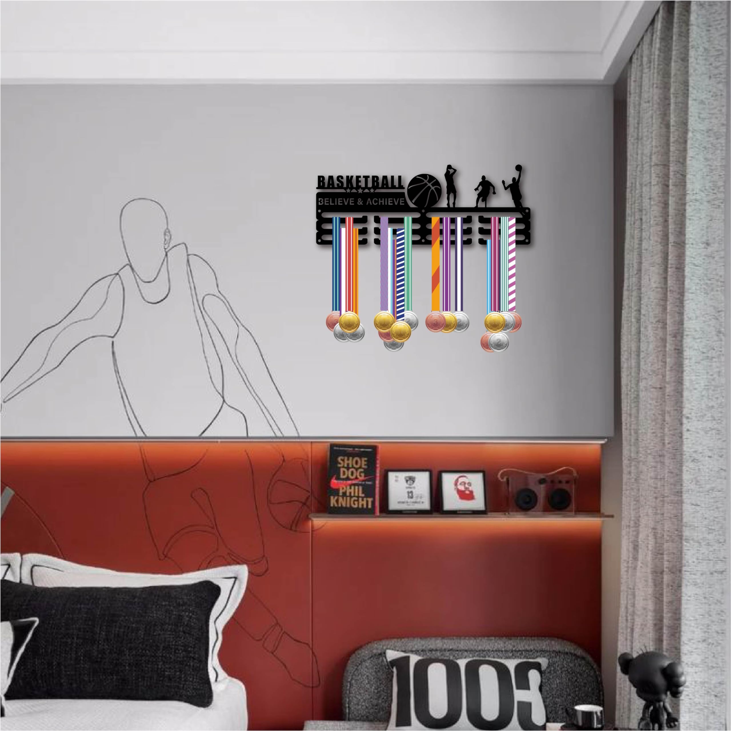 Porta Medaglie Ginnastica In Metallo - Con 14 Ganci Per Parete 29x11.2cm - Foto 10