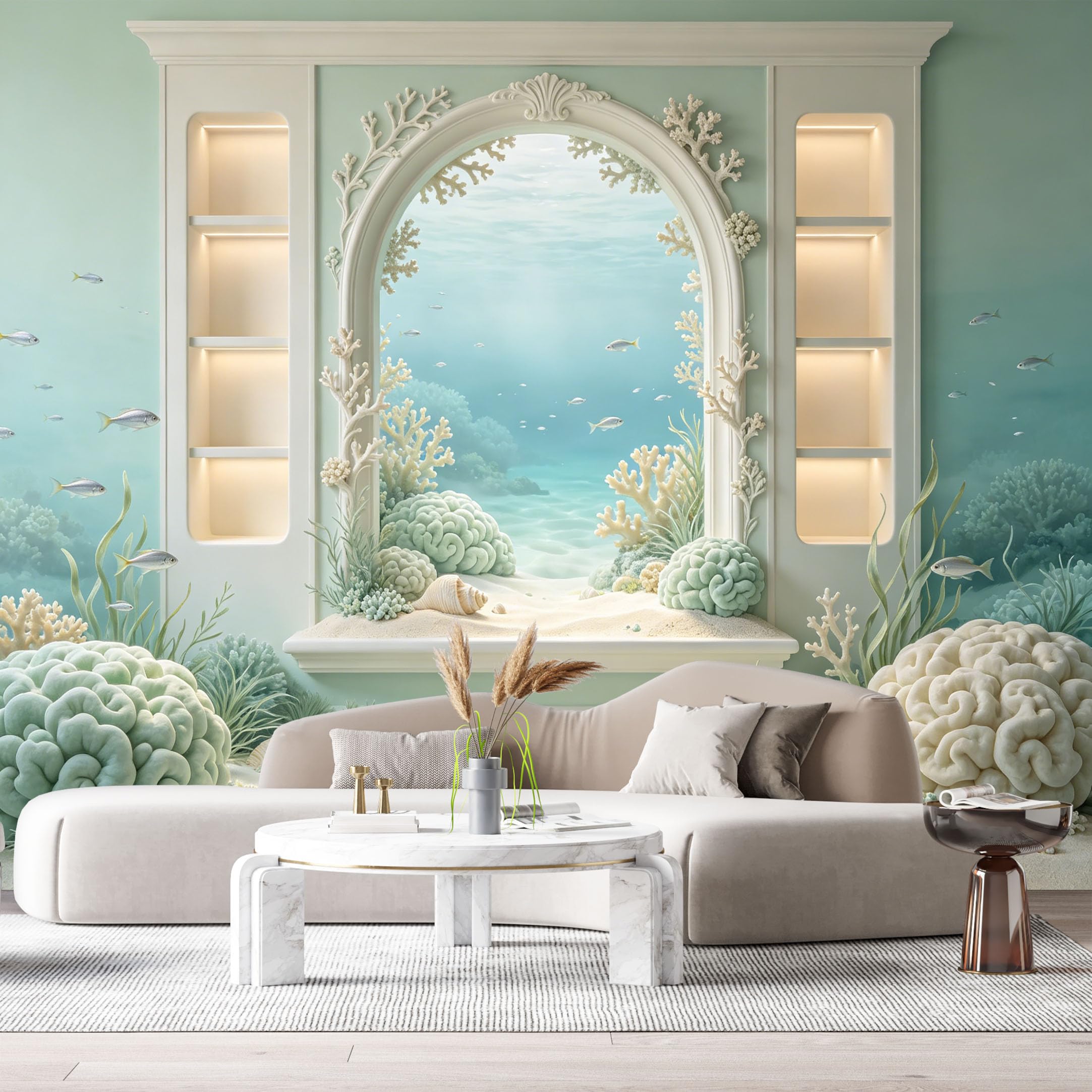 Custom Size Wall Murals Ocean Marine Coral Reef Coastal 3D Trompe L'Oeil SelfAdhesiveWall Fabric Removable Wallpaper Wall Decor for Living Room Bedroom Bathroom