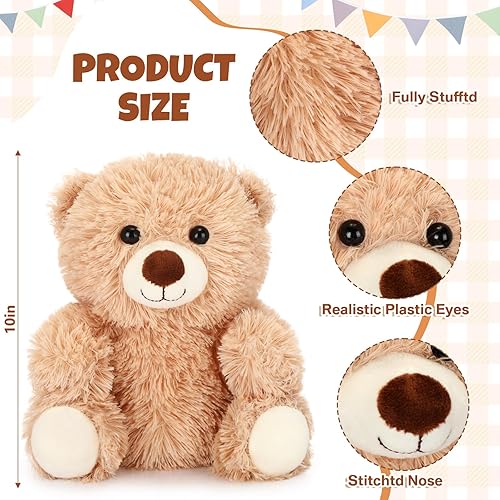 Miniatura 8 de 8 piezas de oso de peluche de 10 pulgadas a granel, suave y lindo oso marrón, juguetes de peluche, regalo para niñas, niños, fiesta de cumpleaños,