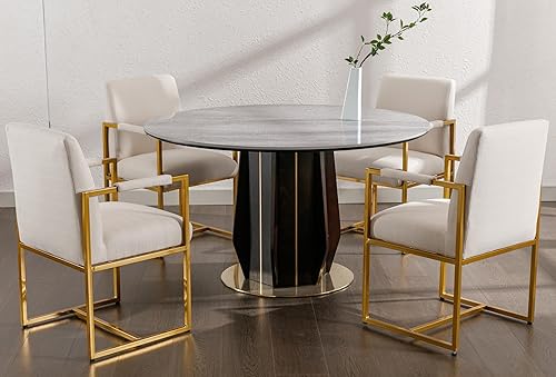 Miniatura 6 de RIVOVA Juego de 2 sillas de comedor modernas de mediados de siglo, sillas de comedor tapizadas de lino con patas de metal negro para cocina,