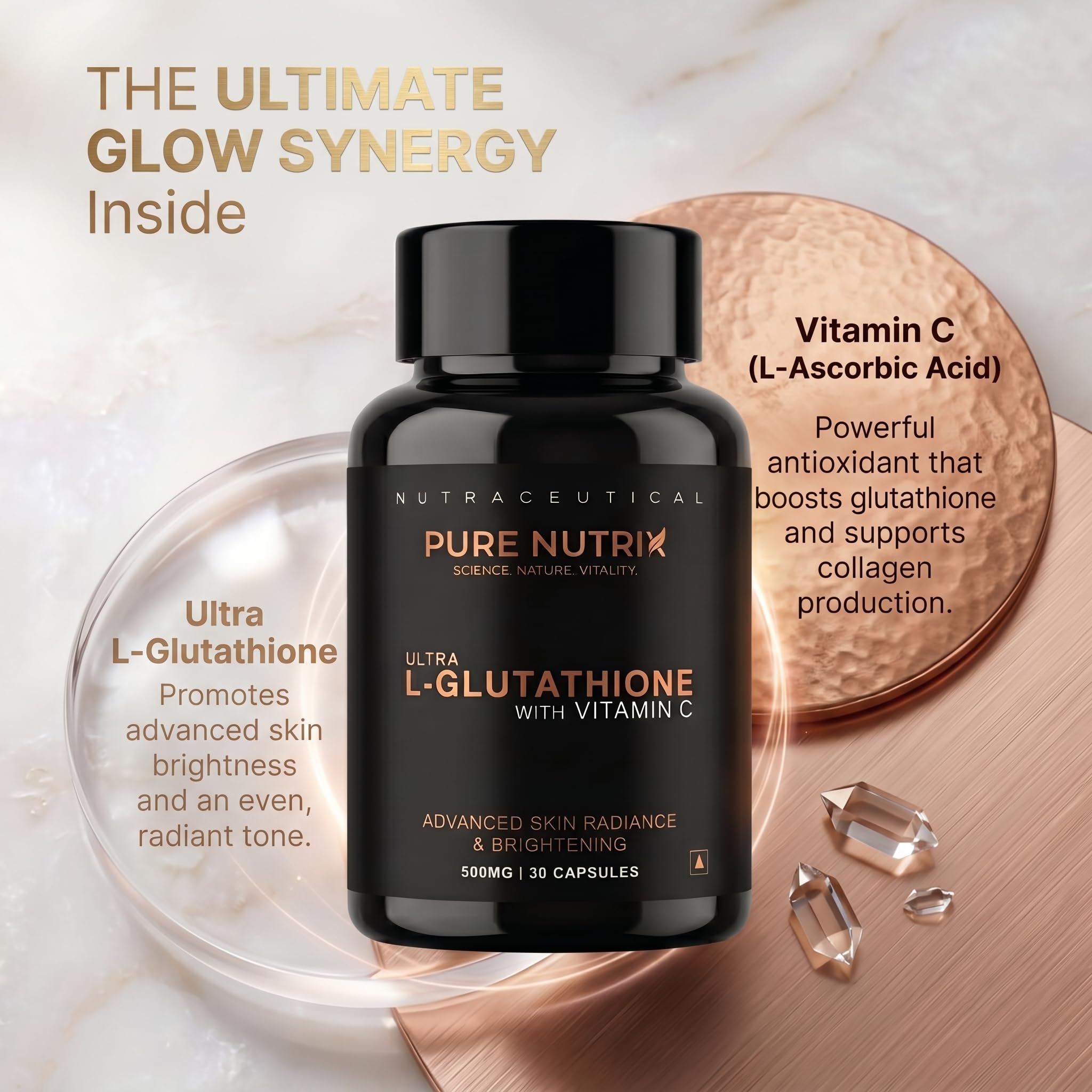 glutathione promotes hair growth Pure Nutrix Ultimate Beauty Combo - Ultra L-Glutathione with Vitamin C & Advanced Collagen + Biotin Capsules Pack:2 Months Offer (6+2 Free) does garlic have glutathione Hyperpigmentation treatment toner