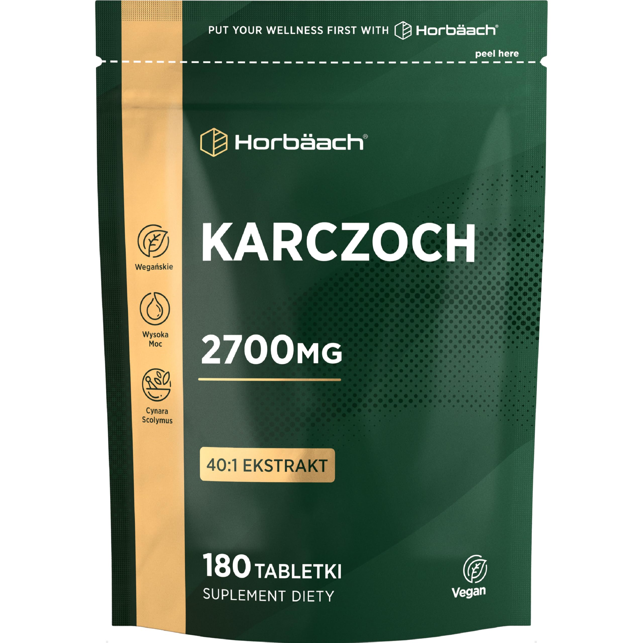 Karczoch Tabletki 2700mg | Wysokiej Mocy Ekstrakt z Karczocha | 180 Tabletek Wegańskich | marki Horbaach