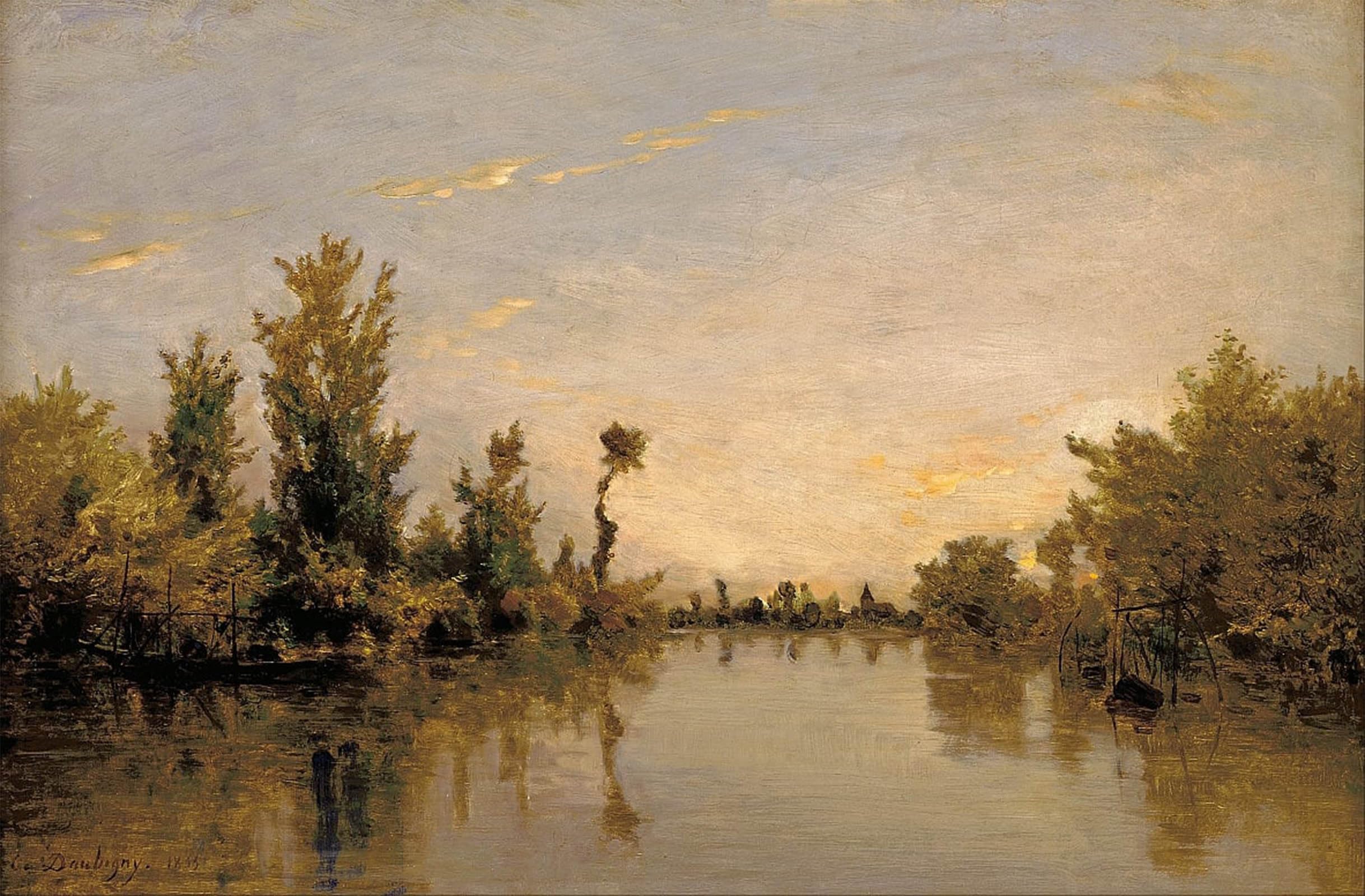 SERENDIPITP Abstract Painting Mural Print Picture Wall Decor Painting Banks of the Seine by Charles Francois Daubigny Vintage Wall Artwork for Home Decor 60x90cm