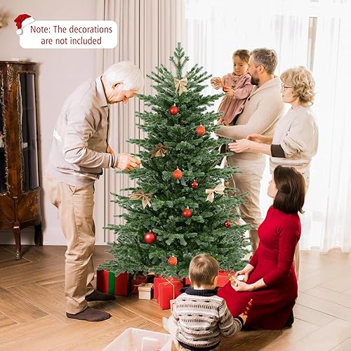 Miniatura 8 de Goplus Árbol de Navidad artificial preiluminado de 6 pies, árbol completo de Navidad con bisagras con 2116 puntas de PVC exuberante y polietileno,