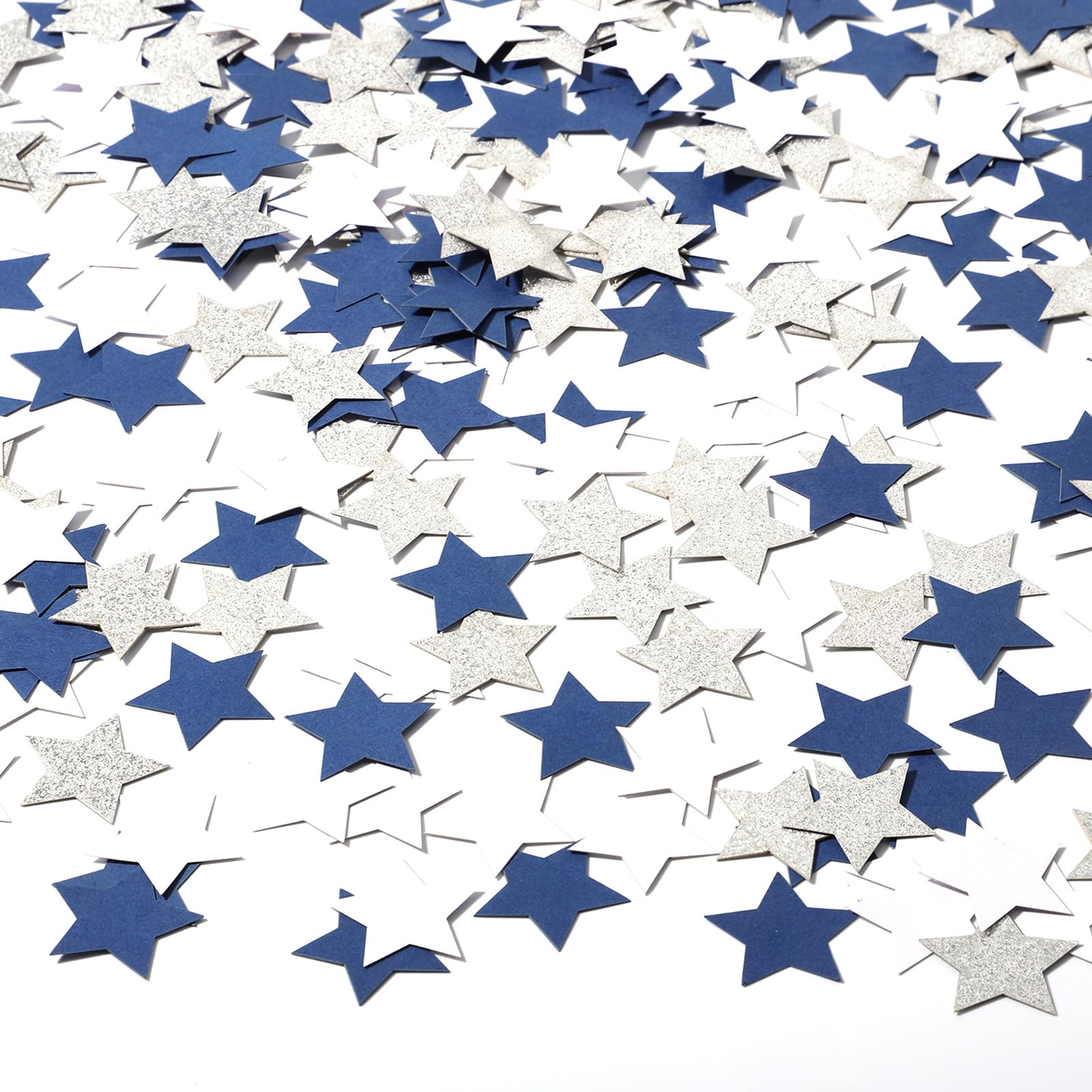300 Pcs Glitter Star Confetti, Navy Blue White Silver Table Confetti Decor 1.1 Inch Twinkle Stars Decorations for Birthday Graduation Wedding New Years Baby Shower Party