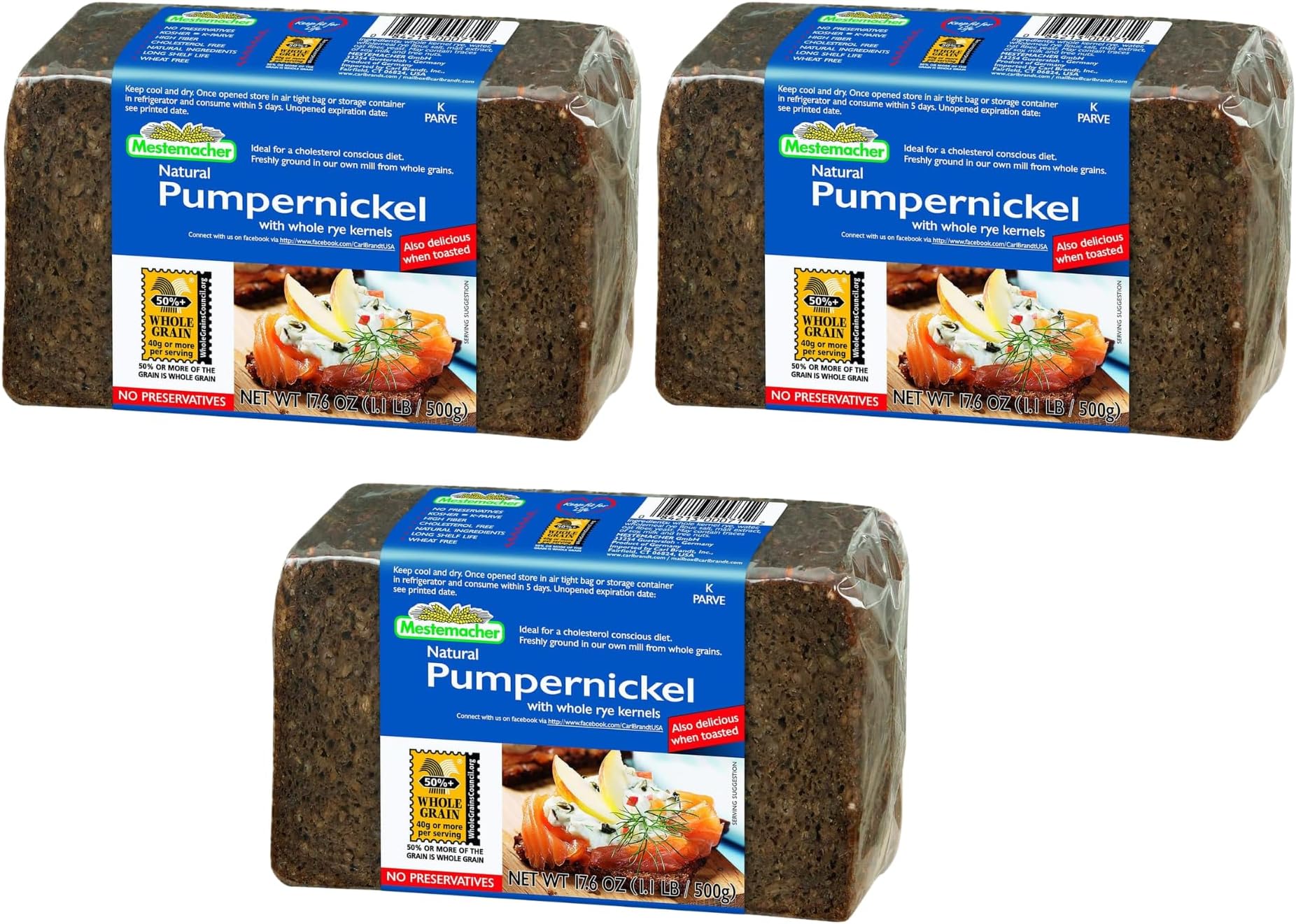 BREAD, Pumpernickel Bread, With Whole Rye Kernels, 17.6 Ounce (Pack of 3)