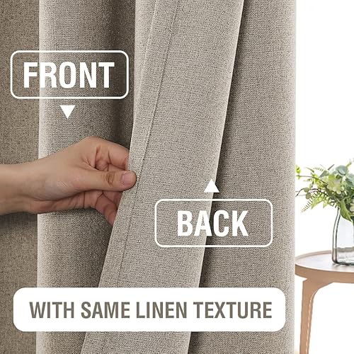 Miniatura 7 de H.VERSAILTEX Cortinas 100% opacas con aspecto de lino para dormitorio, cortinas de bloqueo de luz de 96 pulgadas con doble cara de lino con pestaña