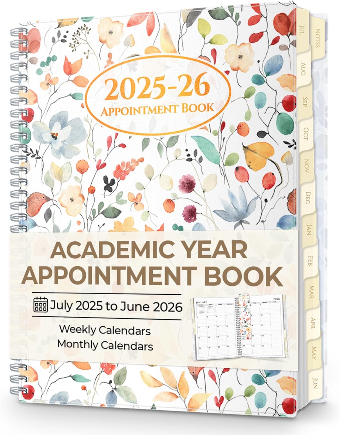 CRANBURY Daily Planner 2025-2026, 8.5x11 Appointment Book, 15-Min Hourly Scheduler, Use Now to June 2026, Academic Planner Calendar Agenda, Colorful Tabs, Premium Paper (Floral) 8.5x11" Floral