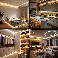 Vista 6 de COB LED Strip Light Warm White, High Bright LED Lights with 2400LEDs, RF Remote and UL Power Supply, 2700K Dimmable LED Rope Lights for Mirror