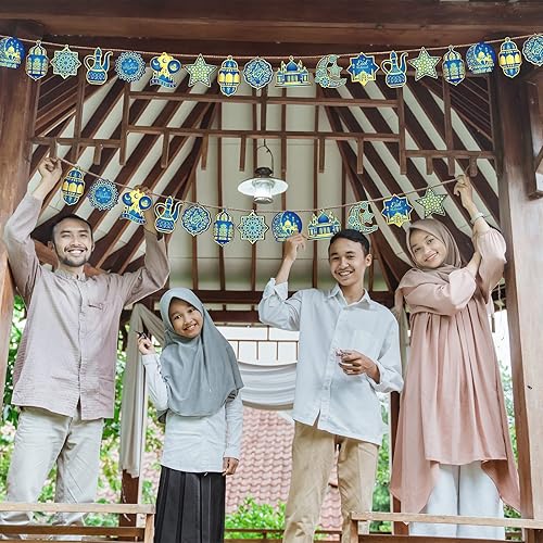 Miniatura 5 de 36 adornos de Ramadán de madera Eid Mubarak para colgar en castillo, farol de luz, estrella y luna, adornos para árbol de Navidad, decoración de